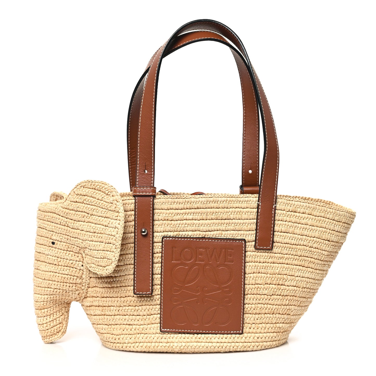 Raffia Small Elephant Basket Tote Bag Natural Tan