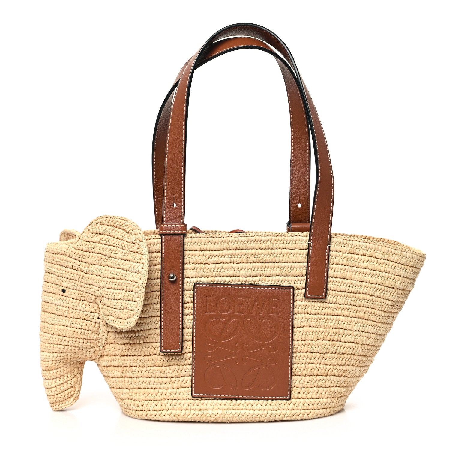Loewe Raffia Small Elephant Basket Tote Bag Natural Tan 1 of 10