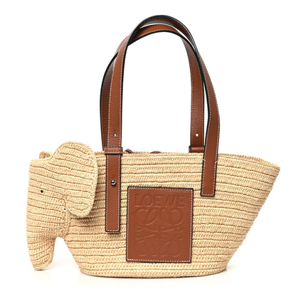 Loewe Raffia Small Elephant Basket Tote Bag Natural Tan 1 of 10