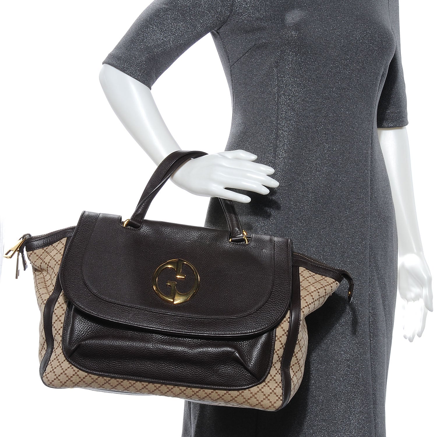 Gucci Diamante Cellarius Calfskin Medium 1973 Top Handle Bag Beige Ebony Cocoa 2 of 7