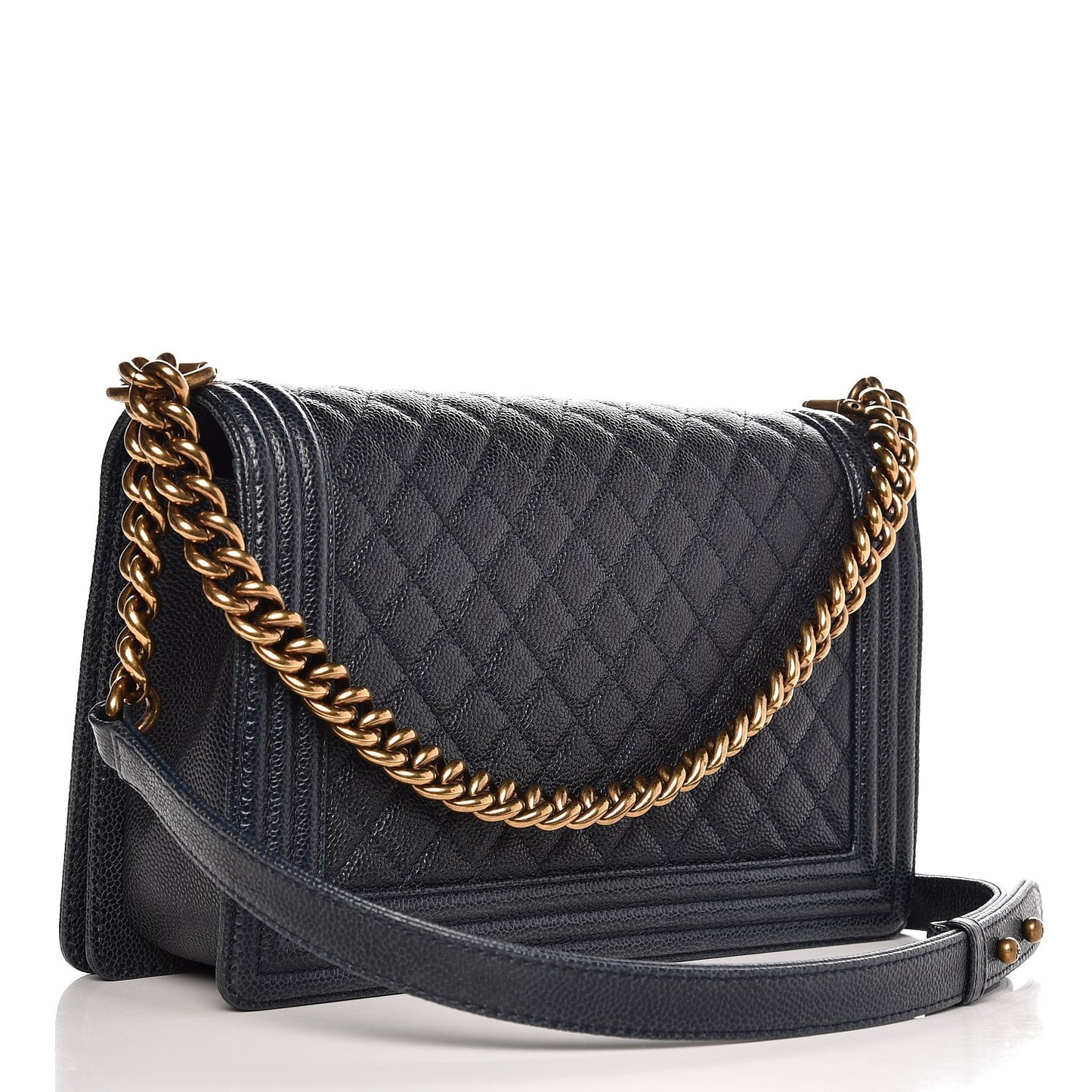 Caviar Quilted New Medium Boy Flap Dark Navy Blue