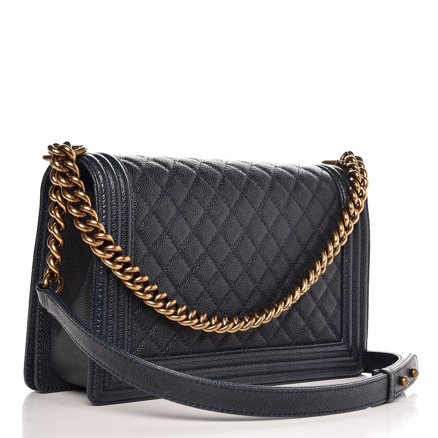 Chanel Caviar Quilted New Medium Boy Flap Dark Navy Blue 3 of 11