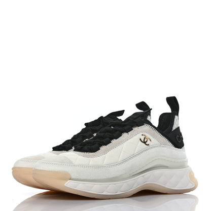 Chanel Velvet Calfskin Mixed Fibers CC Sneakers 36 Ivory Black 3 of 8
