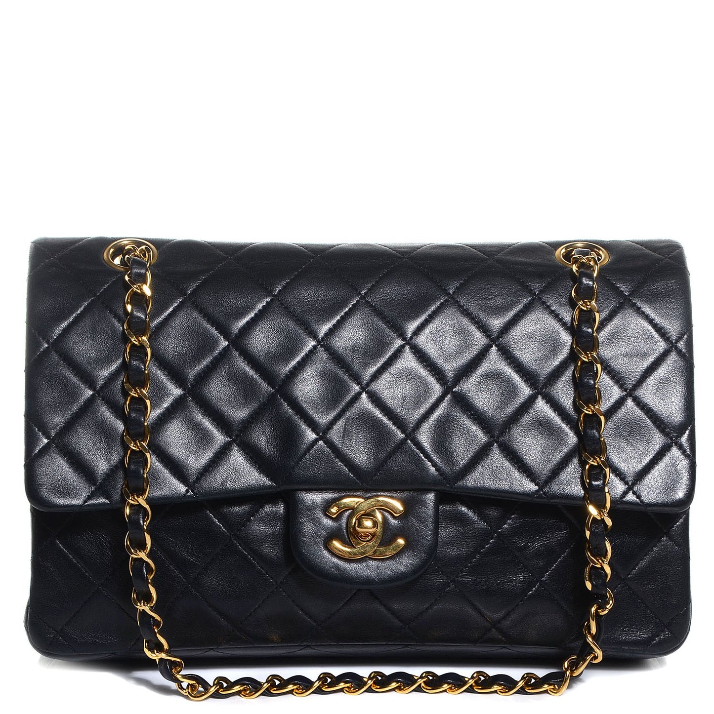 Lambskin Medium Double Flap Black