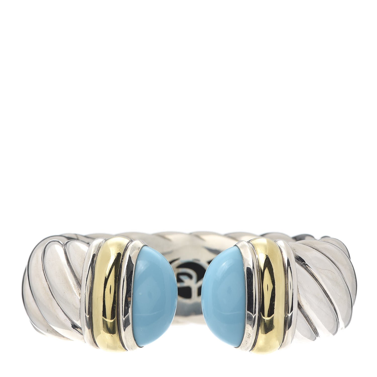David Yurman Sterling Silver 18K Yellow Gold Turquoise 25mm Waverly Bracelet 1 of 6