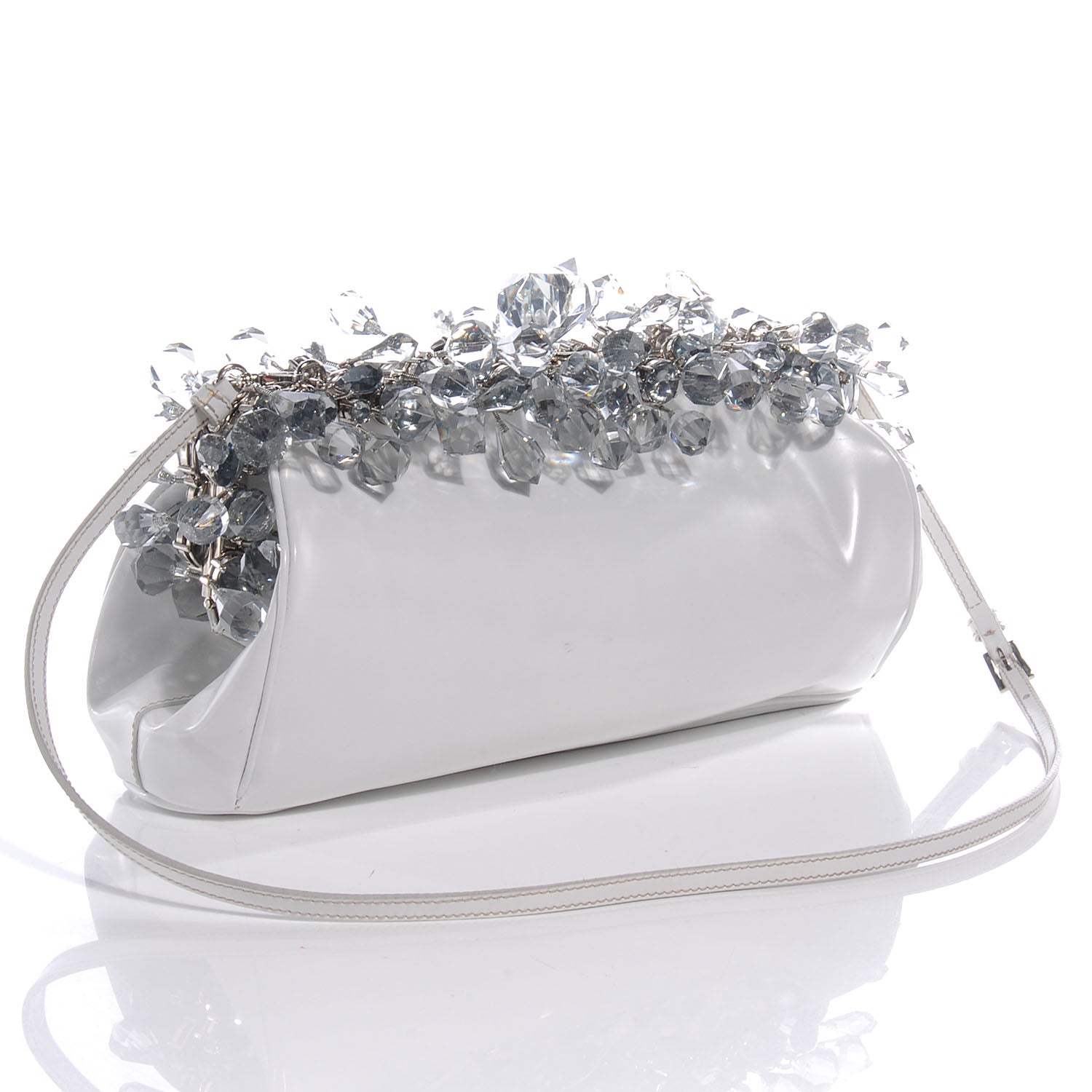 Prada Spazzolato Crystal Encrusted Clutch White 3 of 7