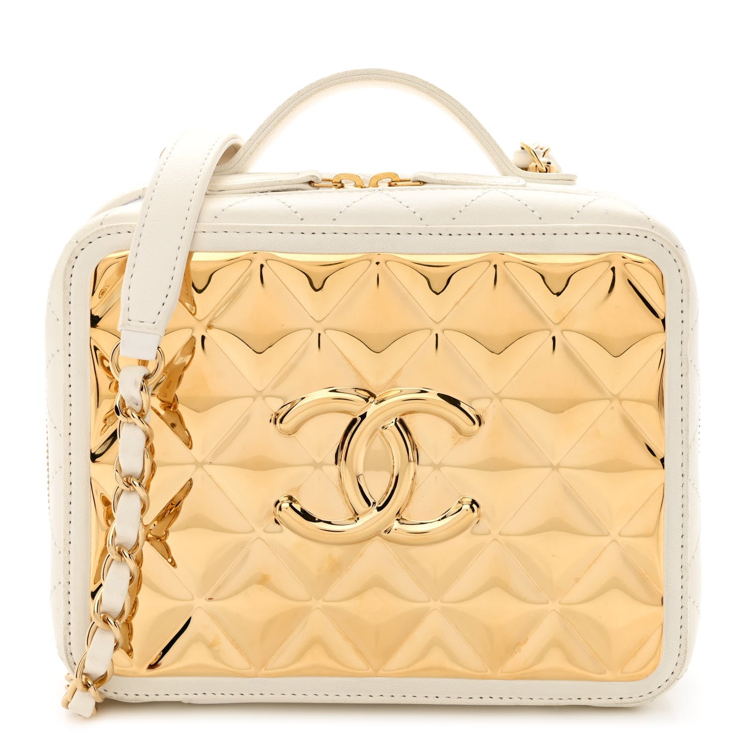 Chanel Lambskin Quilted Golden Plate Vanity Case White Gold 1 of 13