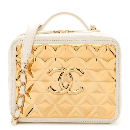 Chanel Lambskin Quilted Golden Plate Vanity Case White Gold 1 of 13