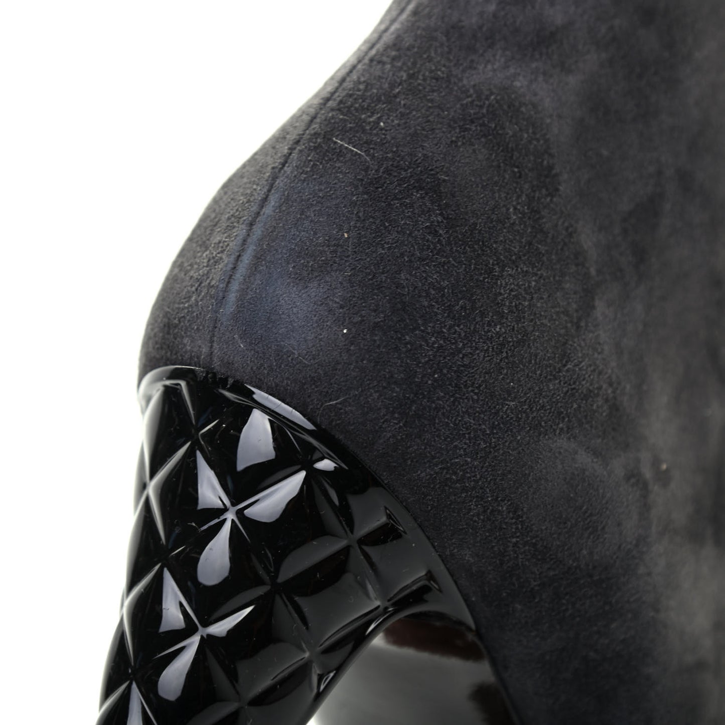 Suede Calfskin Patent Quilted Peep Toe Short Boots 38 Dark Grey