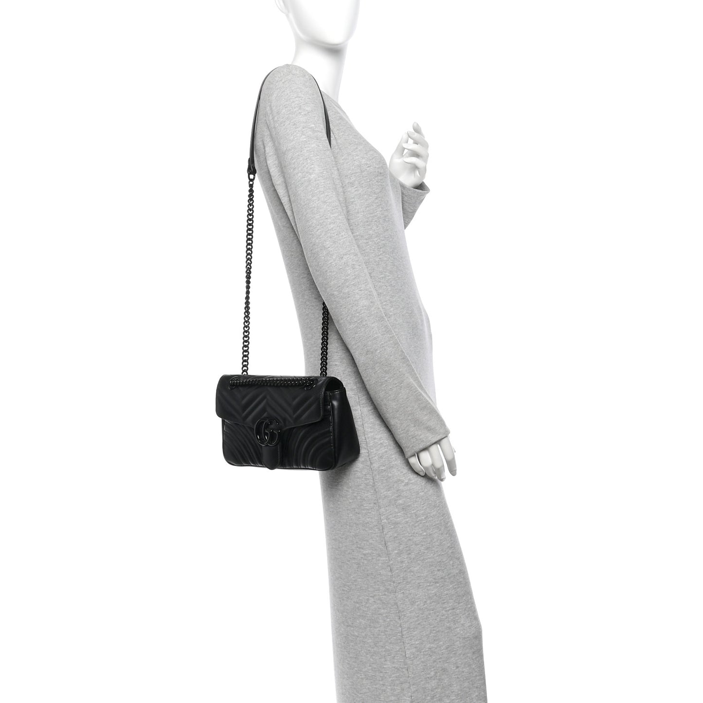 Calfskin Matelasse Monochrome Small GG Marmont Shoulder Bag Black