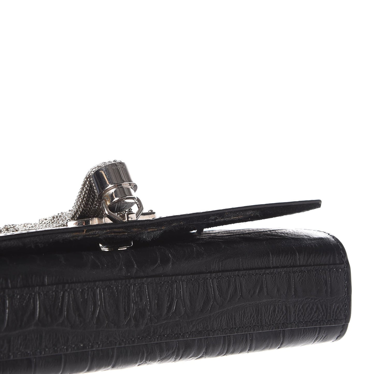 Croc Calfskin Embossed Small Classic Monogram Kate Tassel Satchel Black