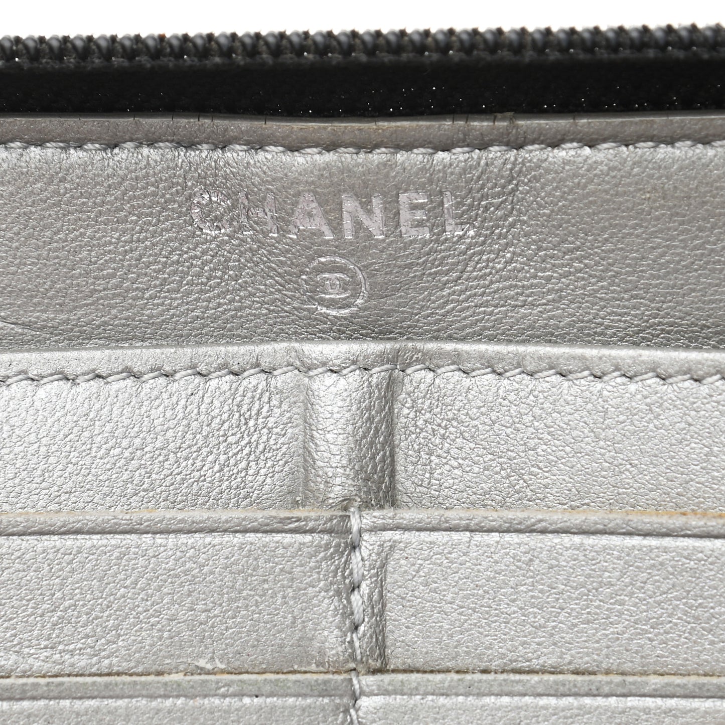 Lambskin Camellia Embossed Large Zip Around Gusset Wallet Black