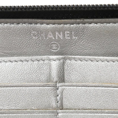Chanel Lambskin Camellia Embossed Large Zip Around Gusset Wallet Black 6 of 8