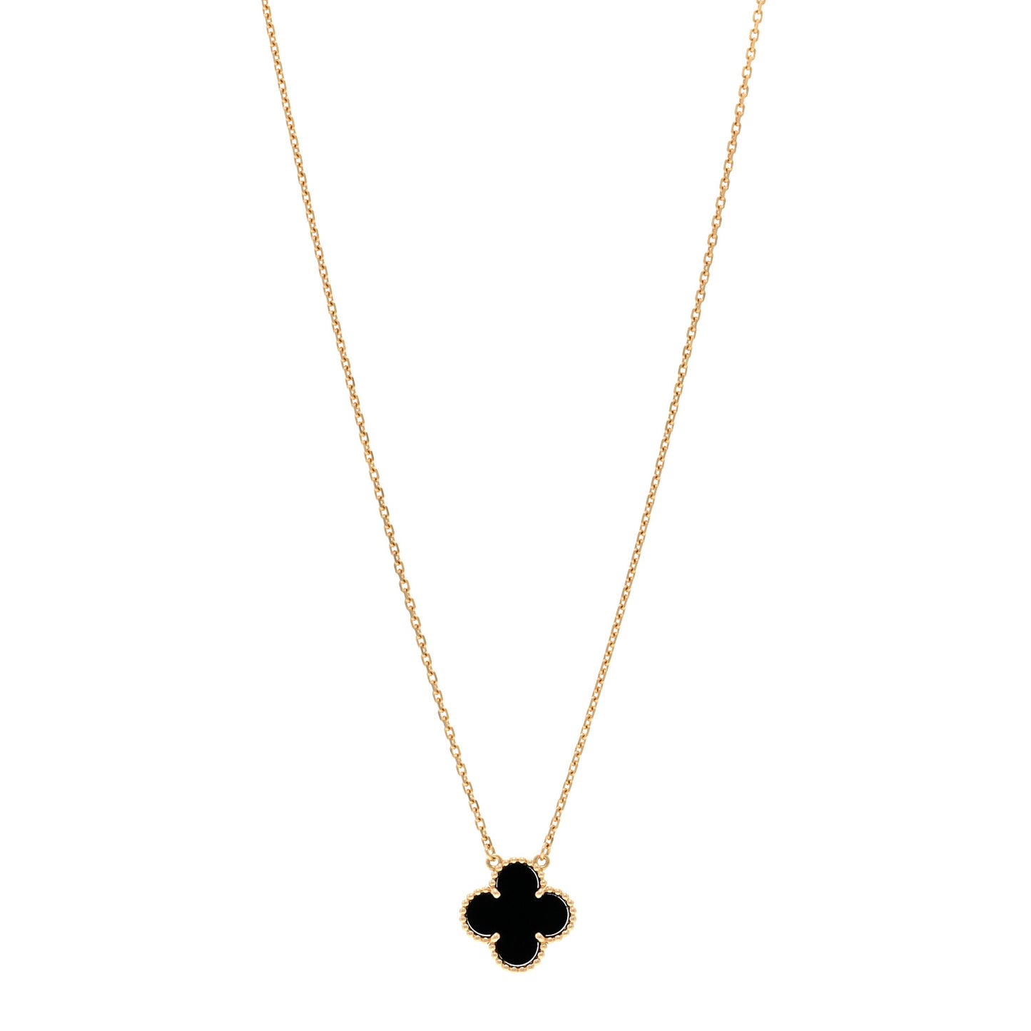 18K Yellow Gold Black Onyx Vintage Alhambra Pendant Necklace
