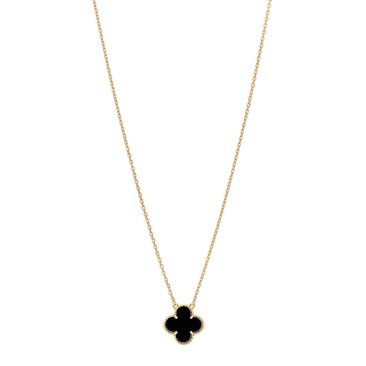 Van Cleef & Arpels 18K Yellow Gold Black Onyx Vintage Alhambra Pendant Necklace 1 of 6