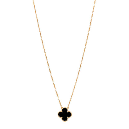 Van Cleef & Arpels 18K Yellow Gold Black Onyx Vintage Alhambra Pendant Necklace 1 of 6