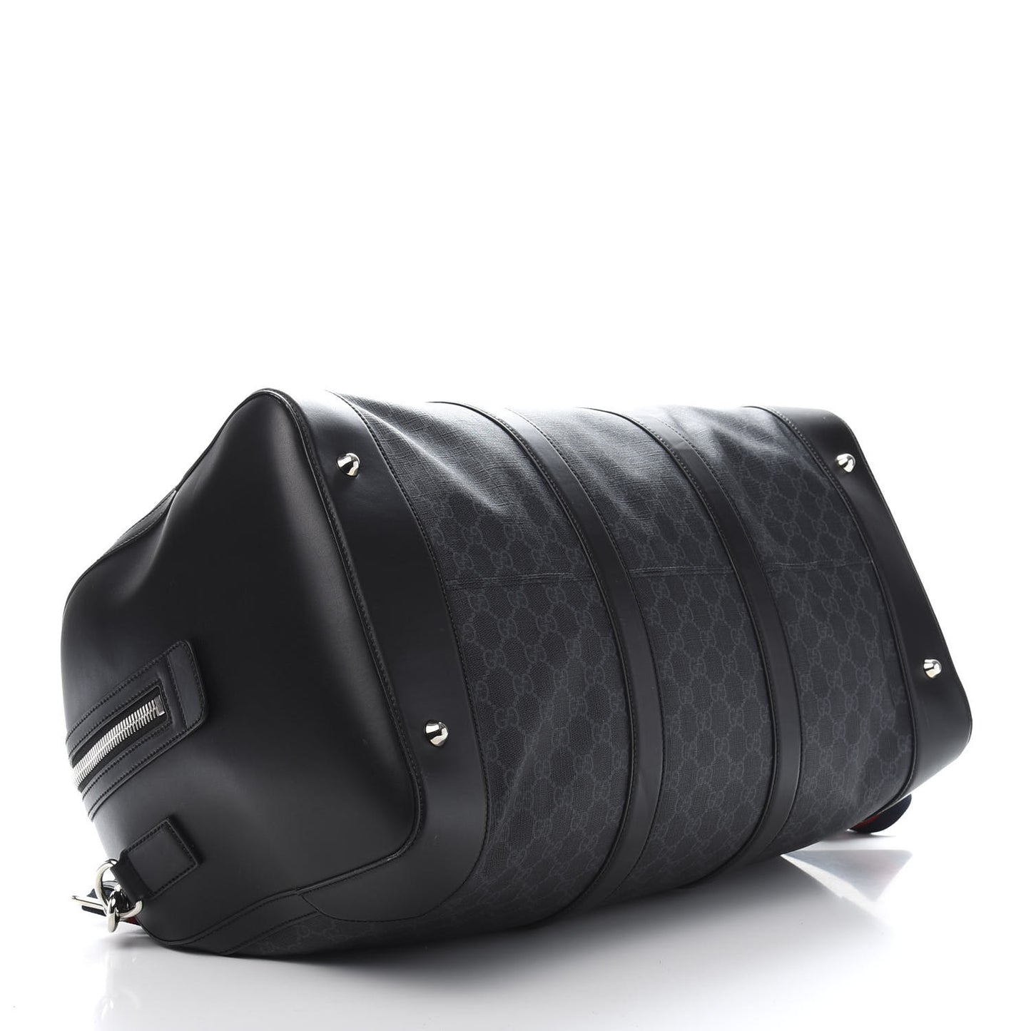 Soft GG Supreme Monogram Appia Calfskin Web Large Carry On Duffle Bag Black Grey