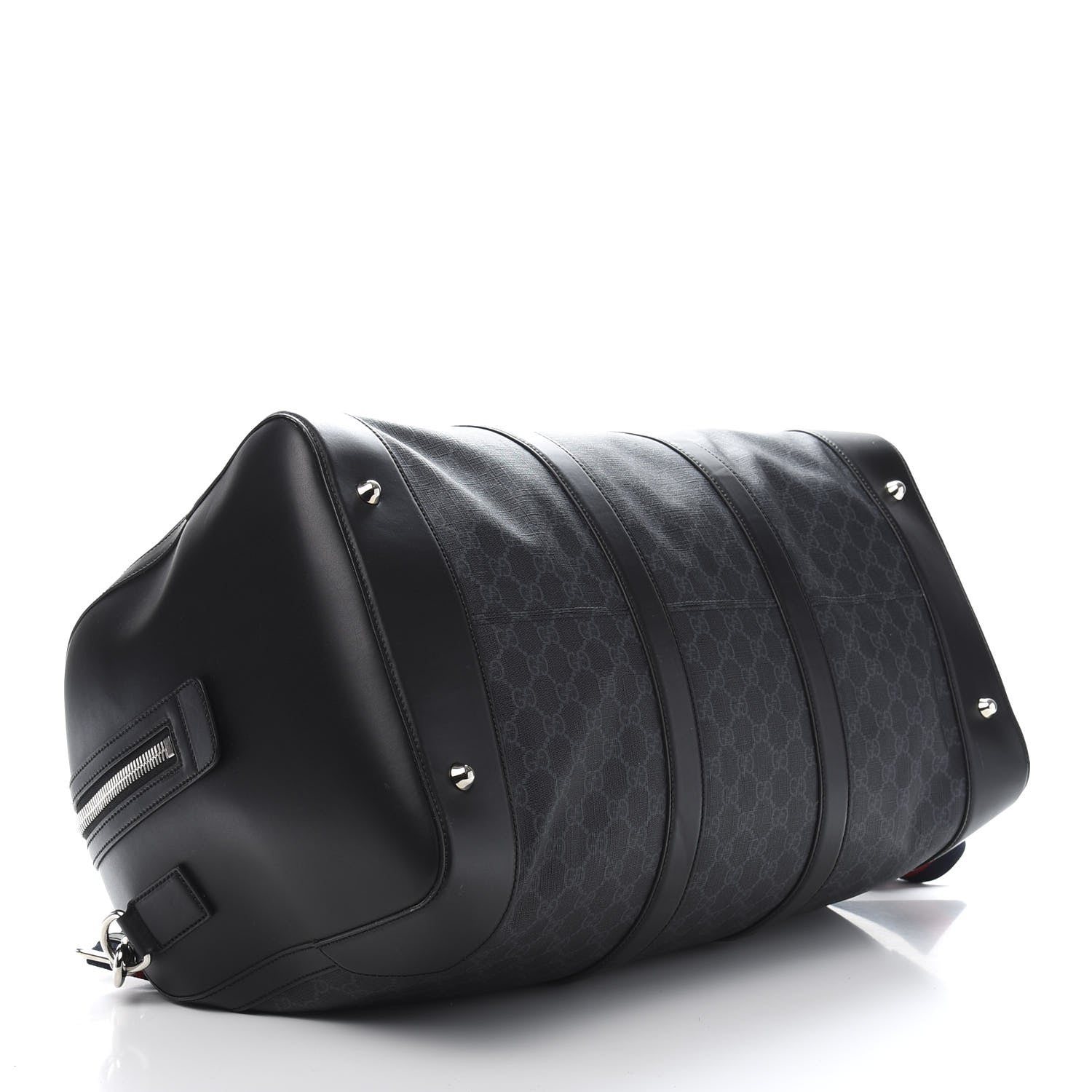 Gucci Soft GG Supreme Monogram Appia Calfskin Web Large Carry On Duffle Bag Black Grey 3 of 9
