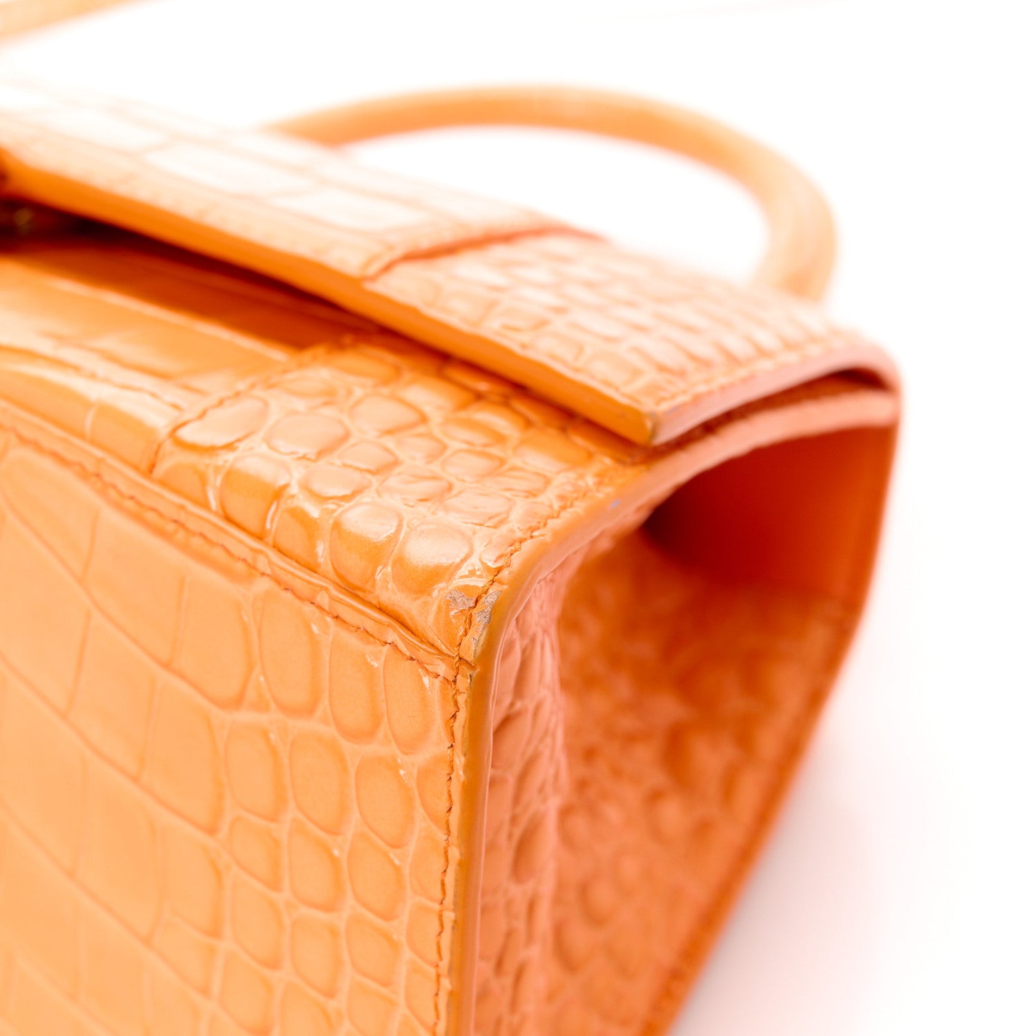 Balenciaga Shiny Calfskin Crocodile Embossed Small Hourglass Top Handle Bag Orange 11 of 11