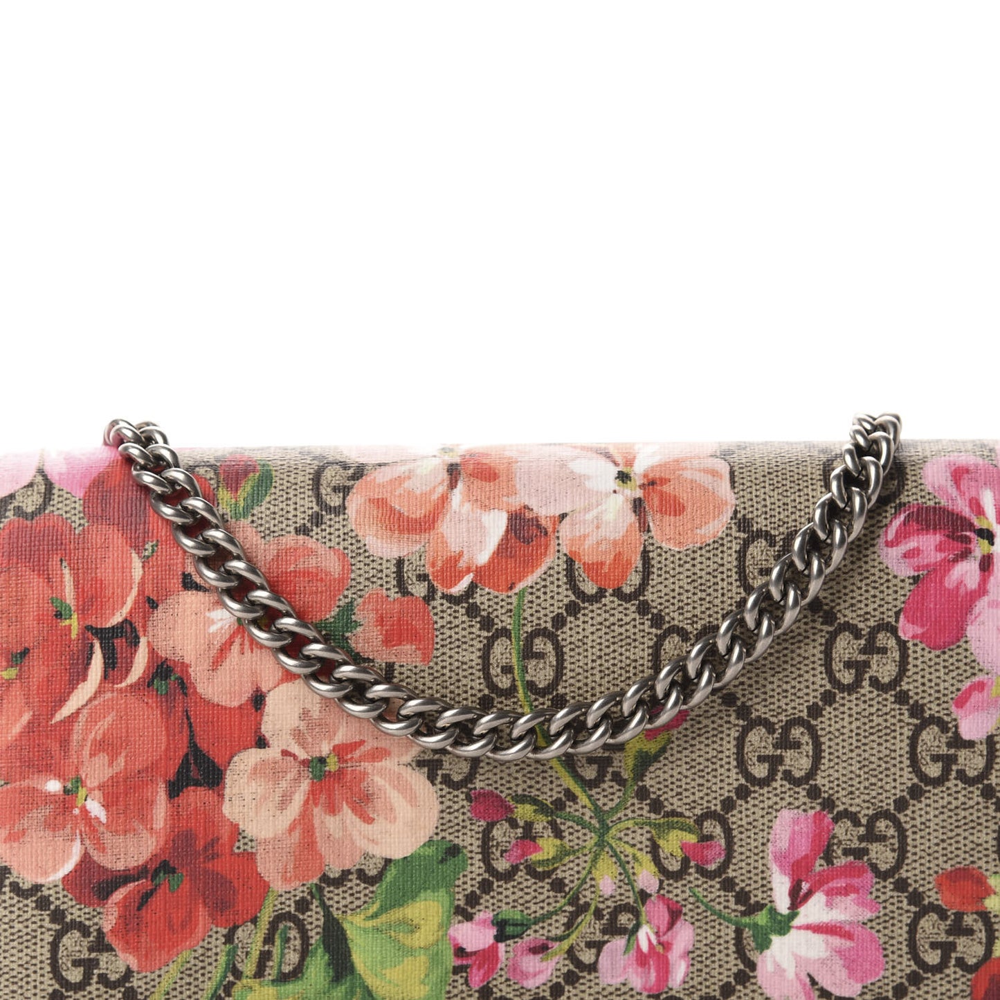 GG Supreme Monogram Blooms Chain Wallet Beige Multicolor Dry Rose