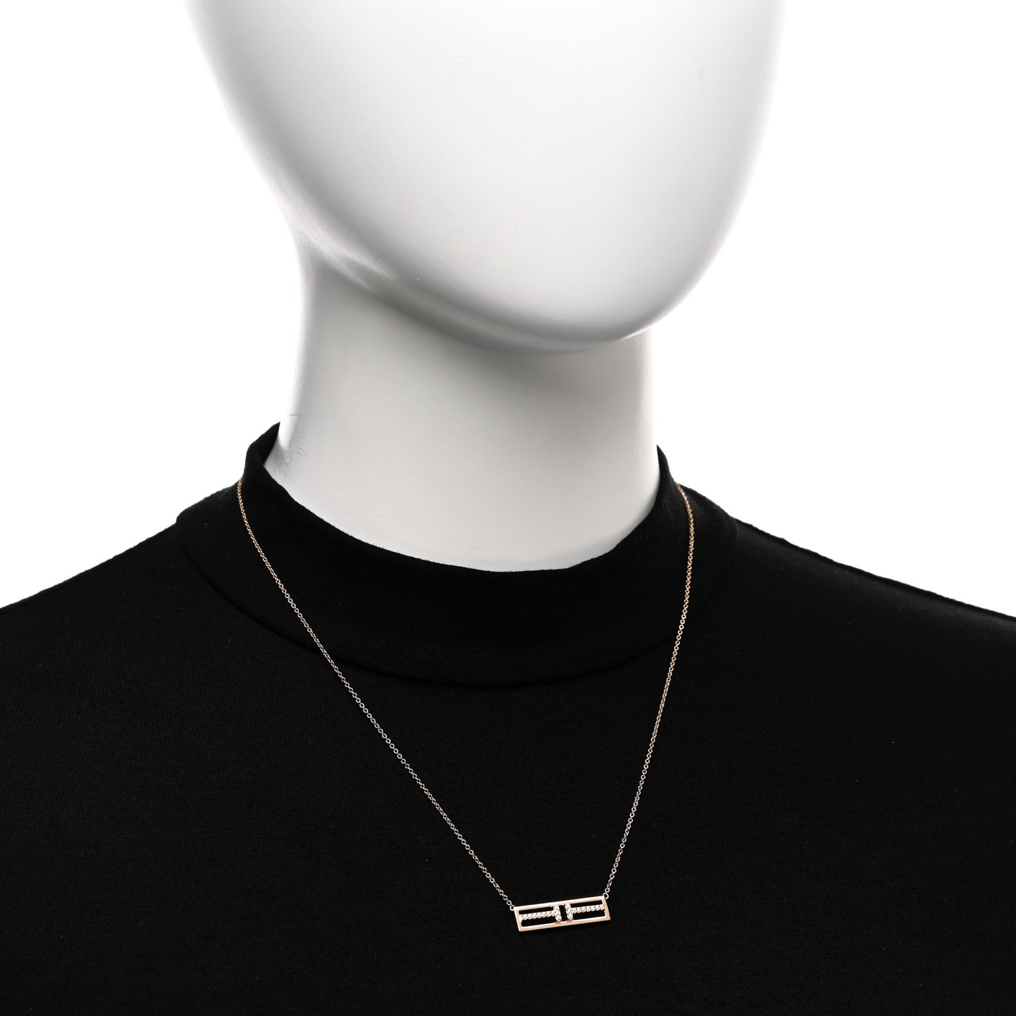 18K Rose Gold Diamond T Open Horizontal Bar Pendant Necklace