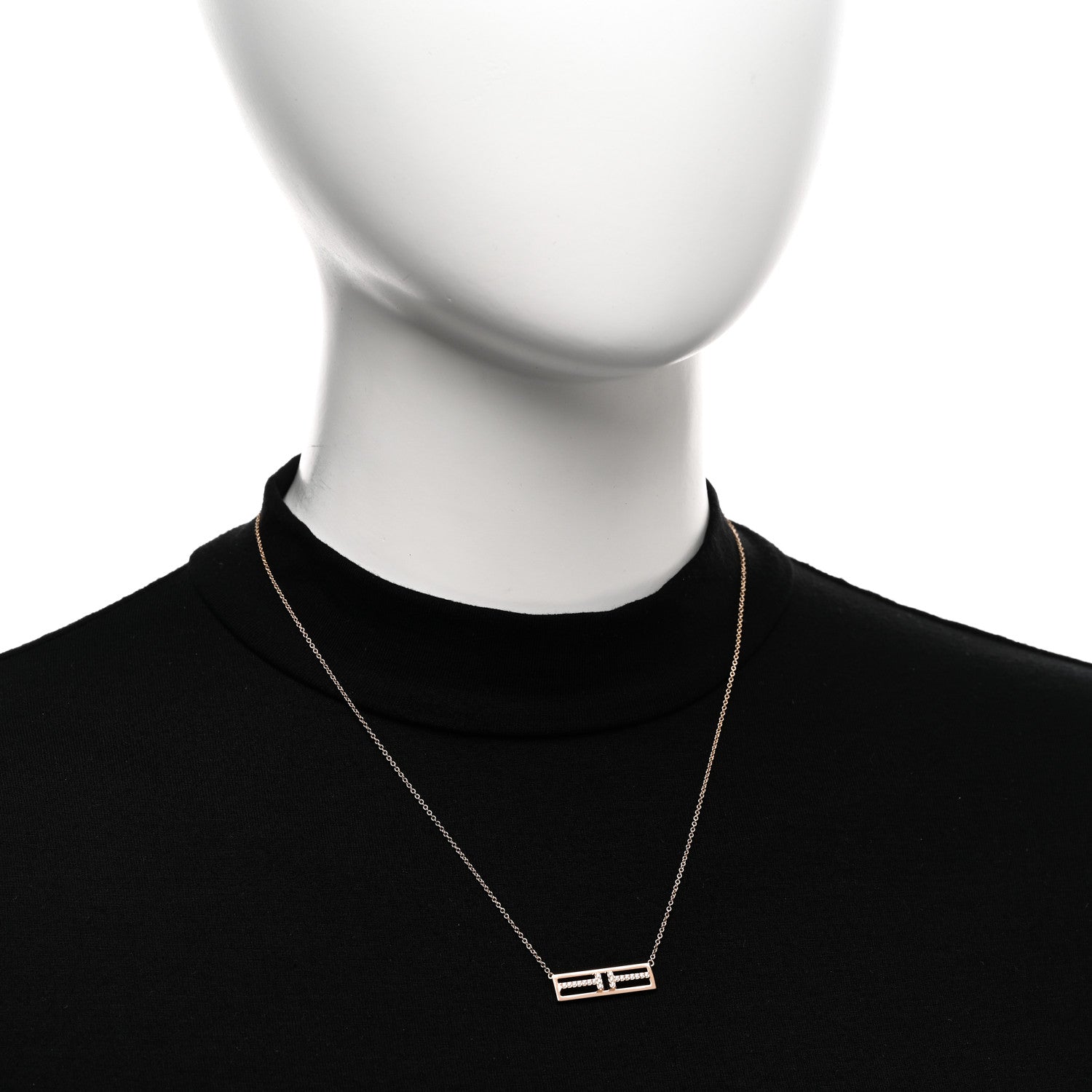 Tiffany 18K Rose Gold Diamond T Open Horizontal Bar Pendant Necklace 2 of 4