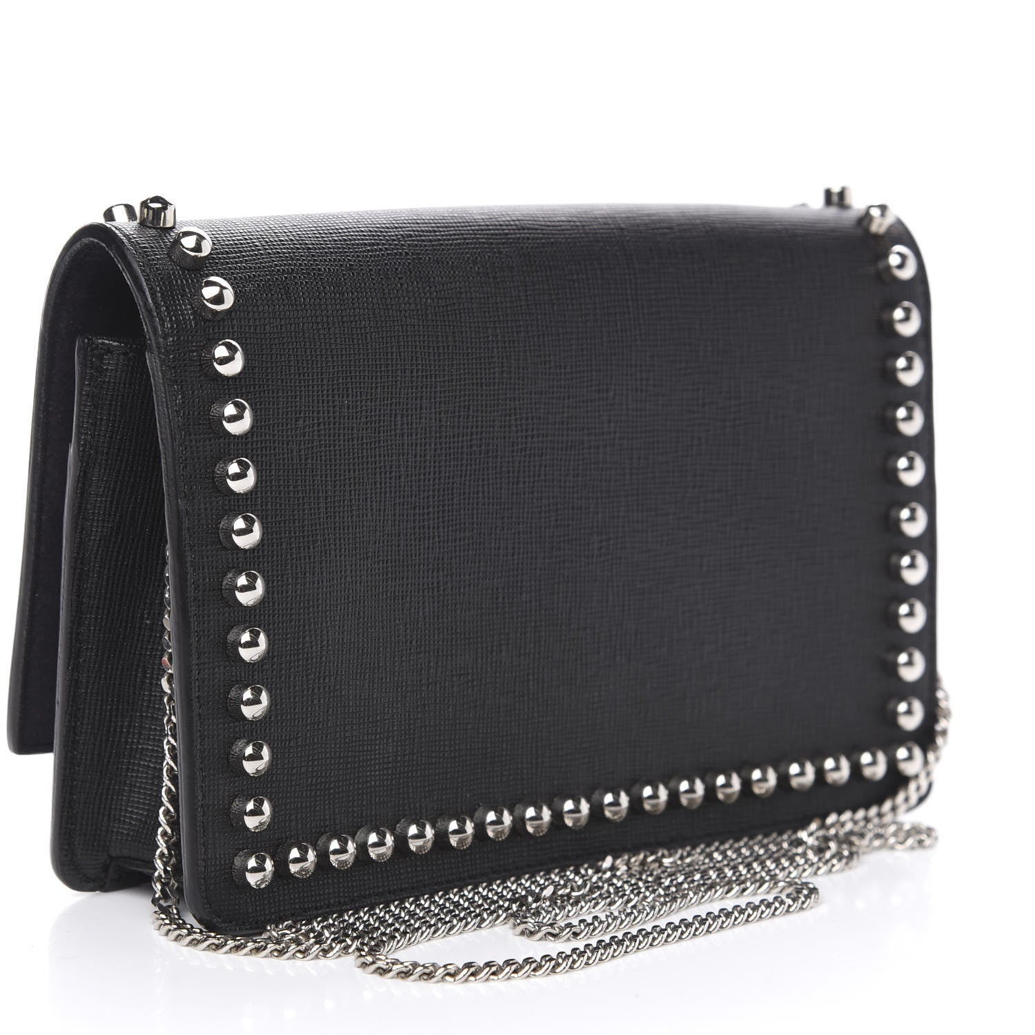 Fendi Vitello Elite Mink Fur Studded Karlito Tube Wallet on Chain Black 3 of 9