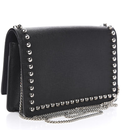 Fendi Vitello Elite Mink Fur Studded Karlito Tube Wallet on Chain Black 3 of 9