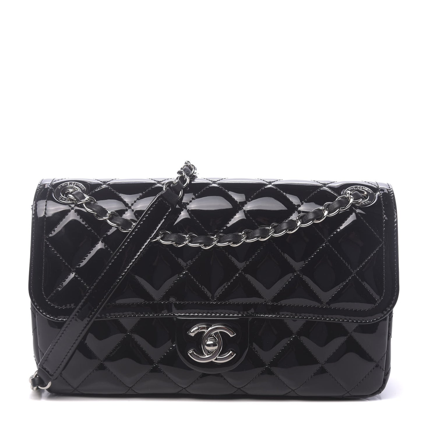 Patent Quilted Large Coco Shine Flap Black