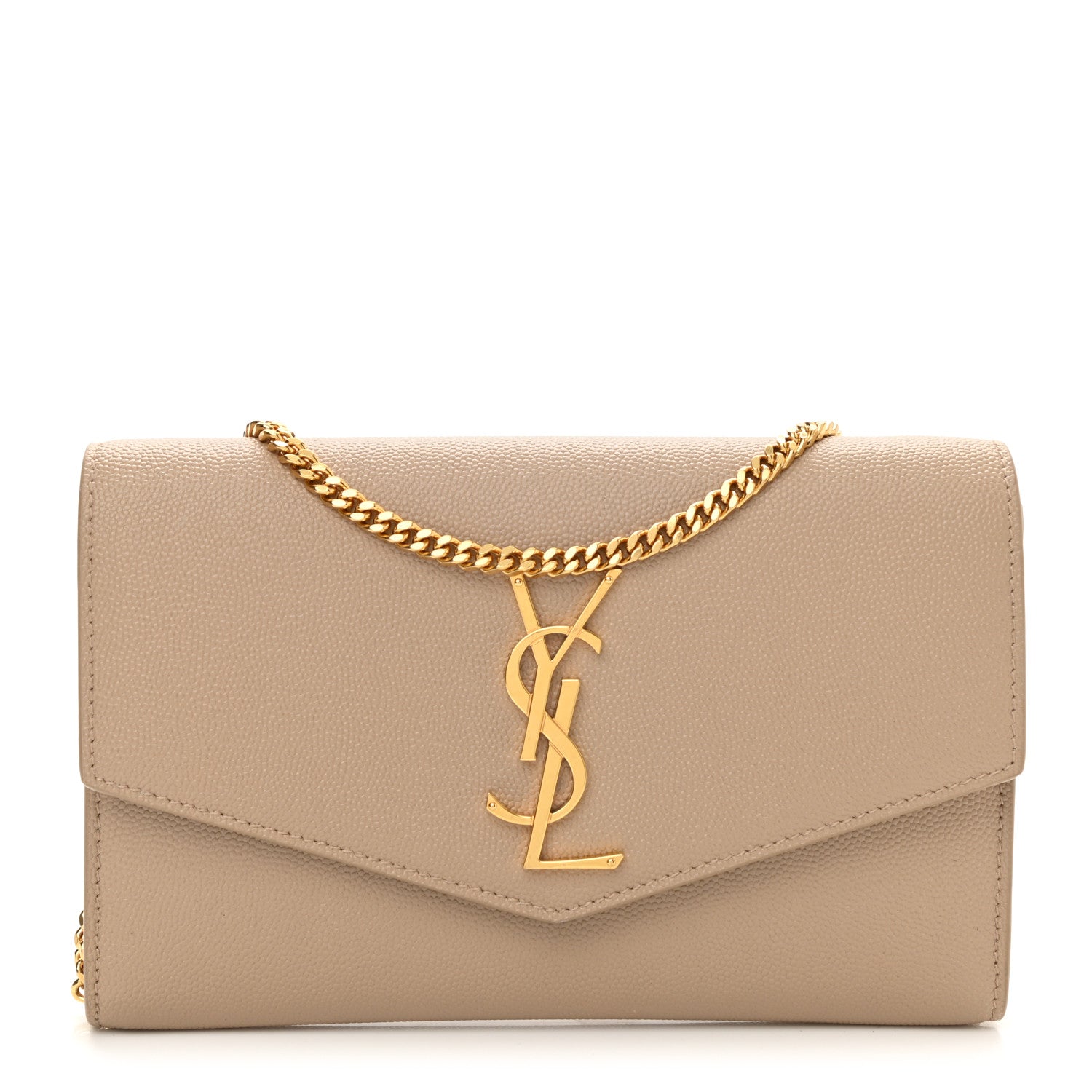 Saint Laurent Grain De Poudre Monogram Uptown Chain Wallet Dark Beige 3 of 9