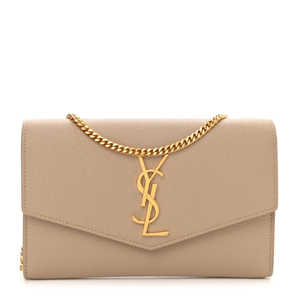 Saint Laurent Grain De Poudre Monogram Uptown Chain Wallet Dark Beige 3 of 9