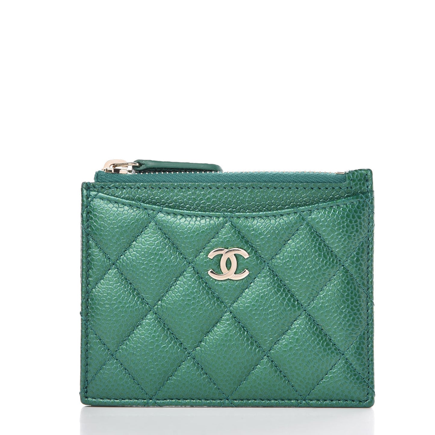 Metallic Caviar Quilted CC Zip Card Holder Green