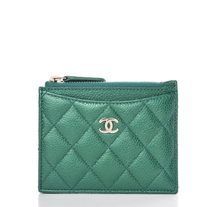 Chanel Metallic Caviar Quilted CC Zip Card Holder Green 1 of 8