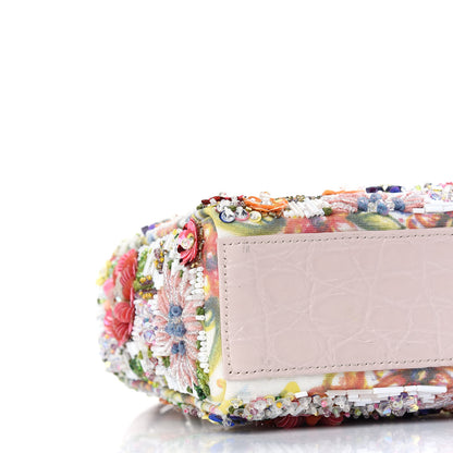 Christian Dior Calfskin Crocodile Embossed Beaded Floral Embroidered Mini Lady Dior Light Pink Multicolor 8 of 9