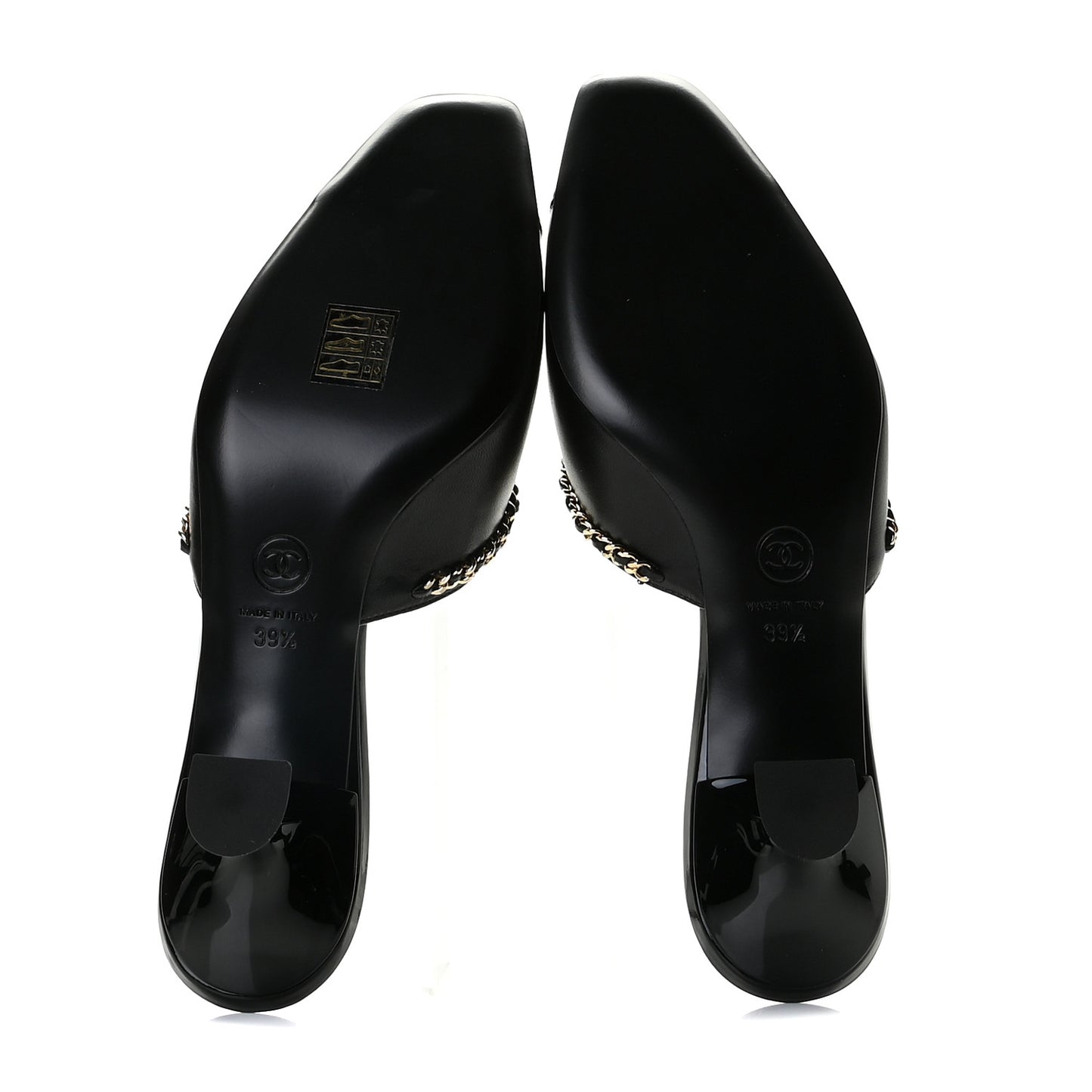 Lambskin Patent Chain CC Mules 39.5 Black