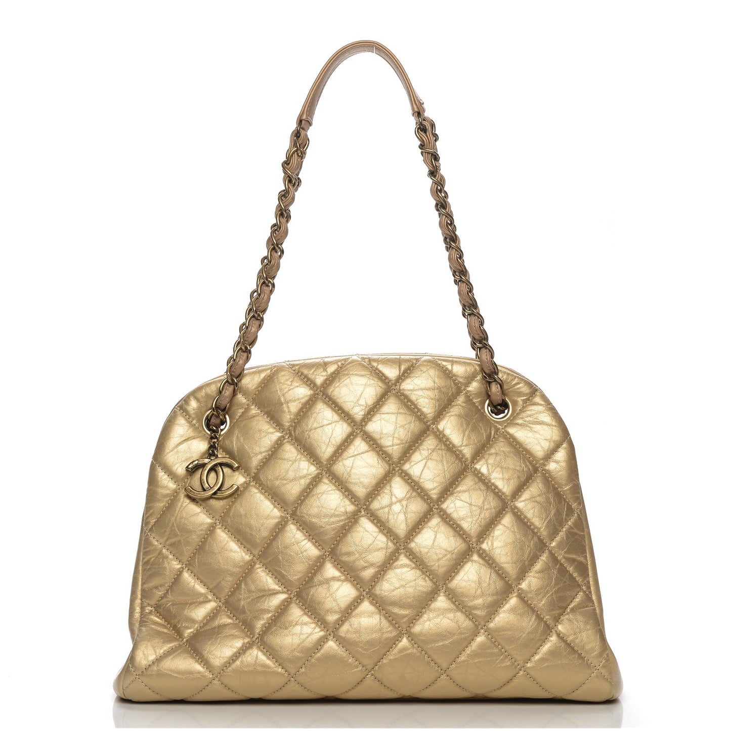 Calfskin Large Just Mademoiselle Bowling Bag Gold
