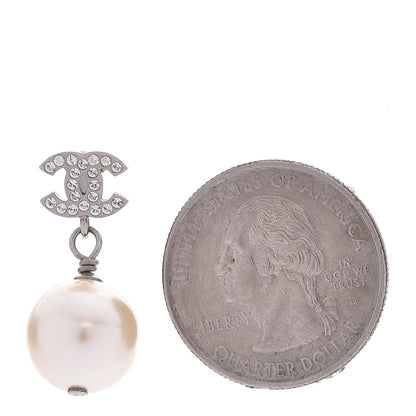 Chanel Crystal Pearl CC Drop Earrings Silver 2 of 5
