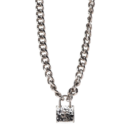 Chanel Resin CC Oversized Padlock Chain Necklace Silver Pearly White 1 of 7