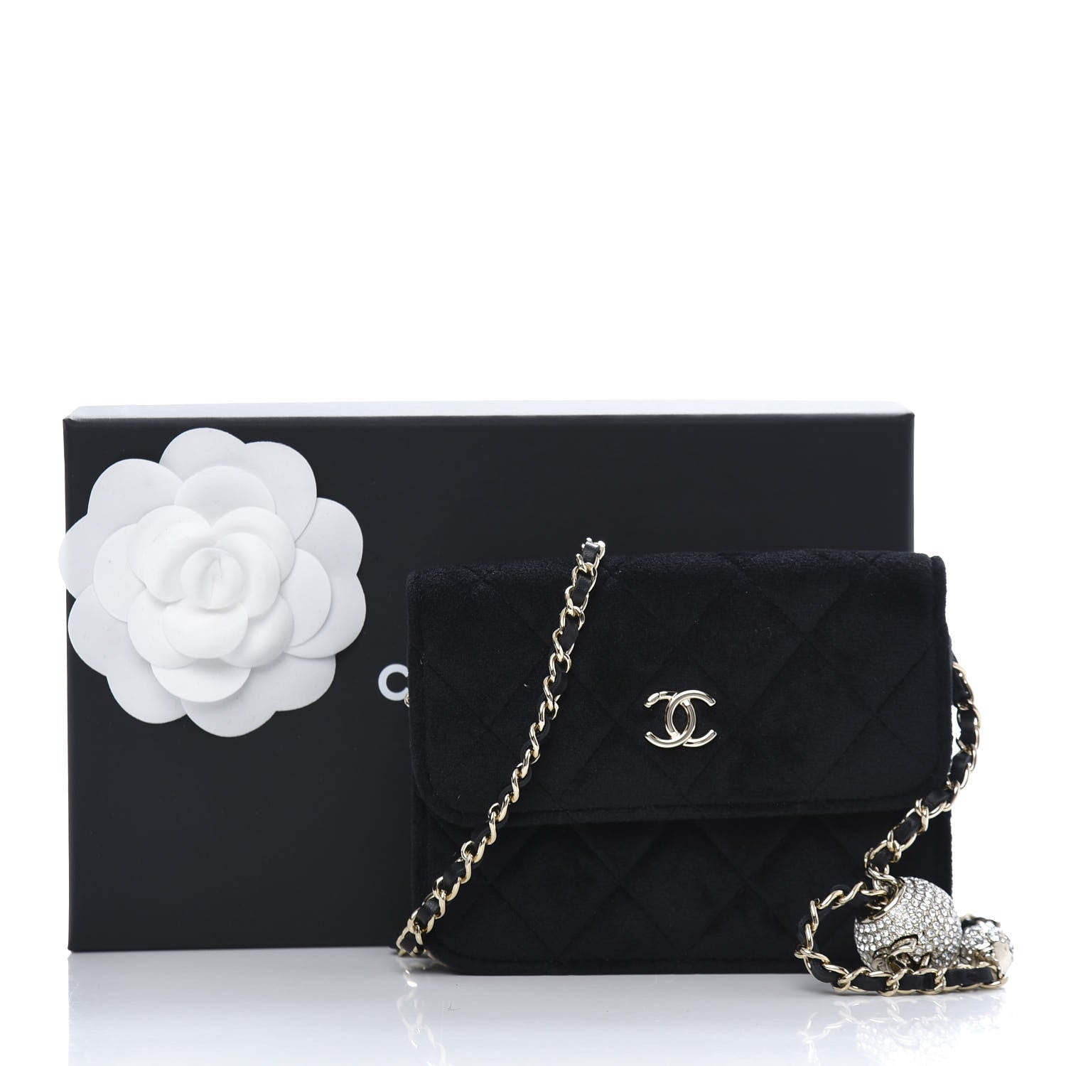 Chanel Velvet Quilted Pearl Crush Clutch With Chain Black 12 of 12