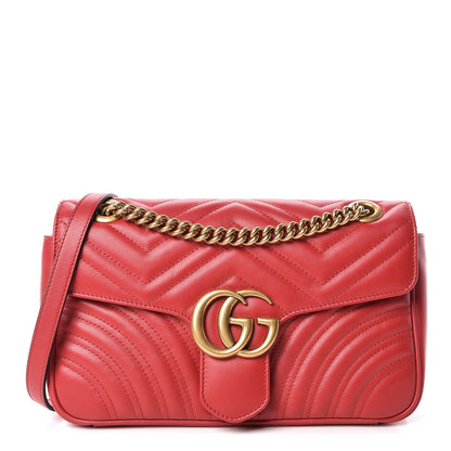 Gucci Calfskin Matelasse Small GG Marmont Shoulder Bag Hibiscus Red 1 of 9
