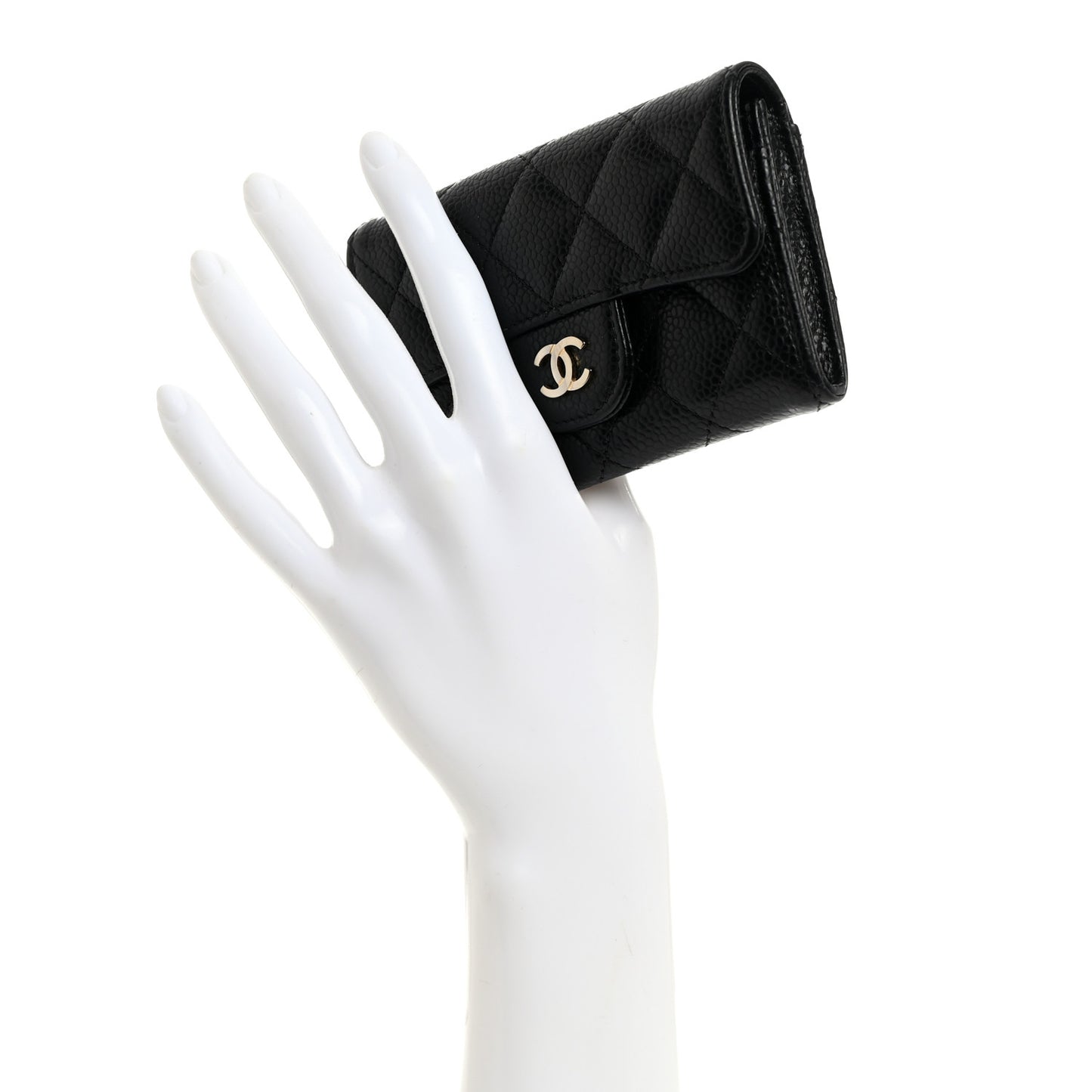 Caviar Quilted Flap Card Holder Wallet Black