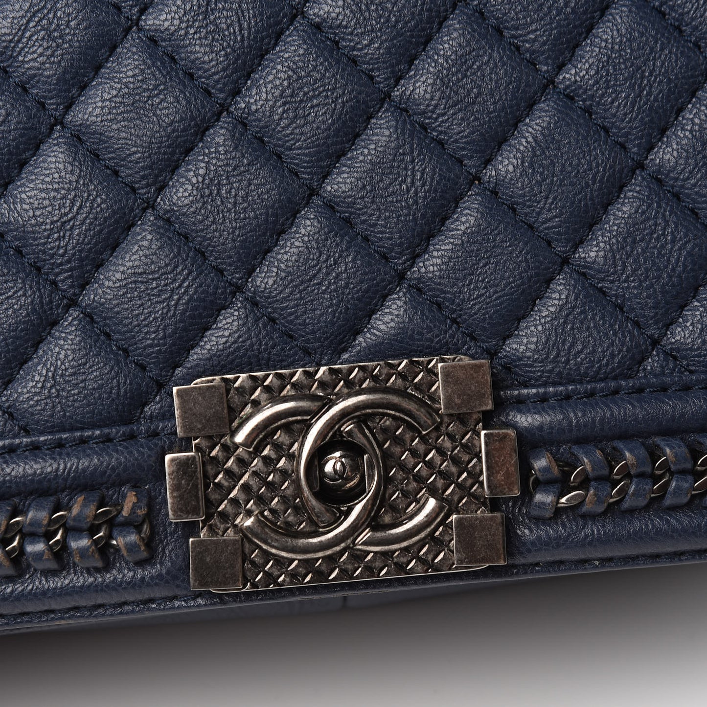 Calfskin Quilted Medium Top Handle Boy Flap Blue