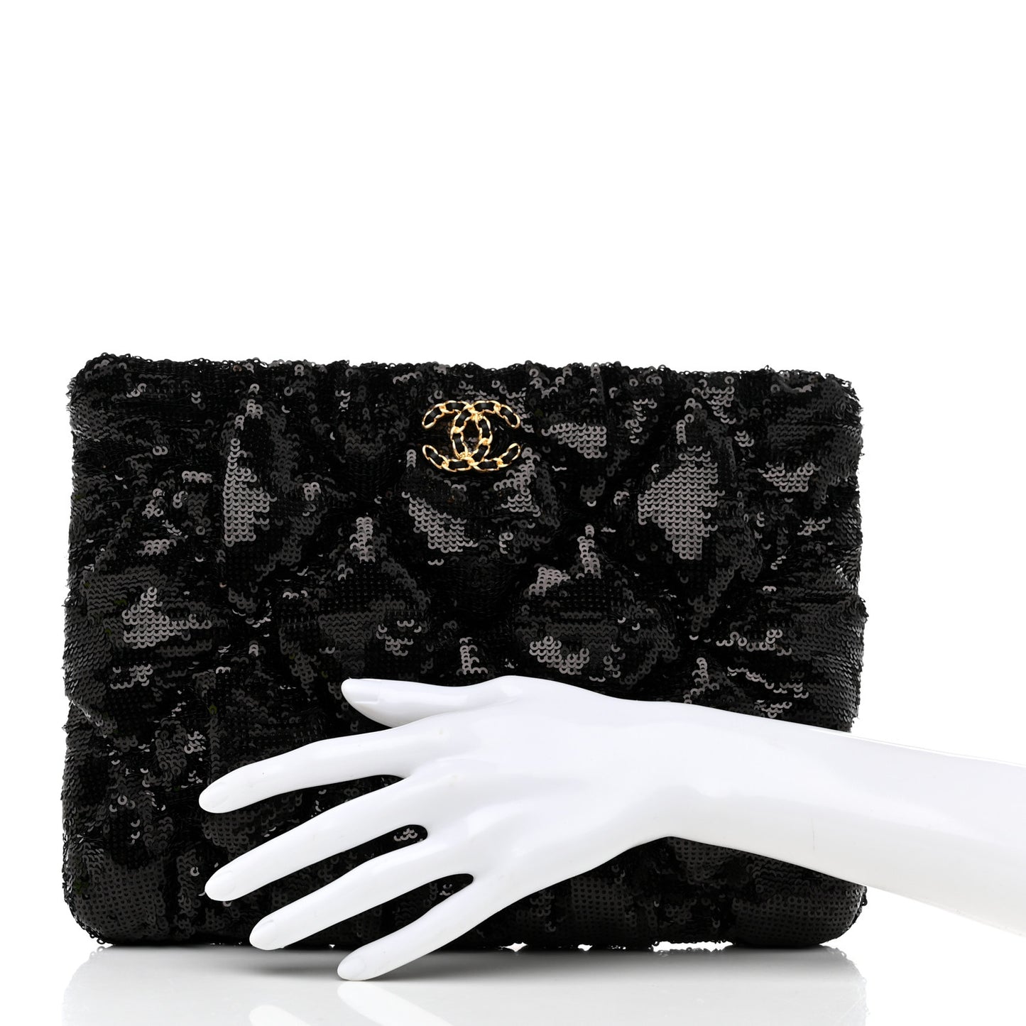 Sequins Quilted Large Chanel 19 Pouch Black