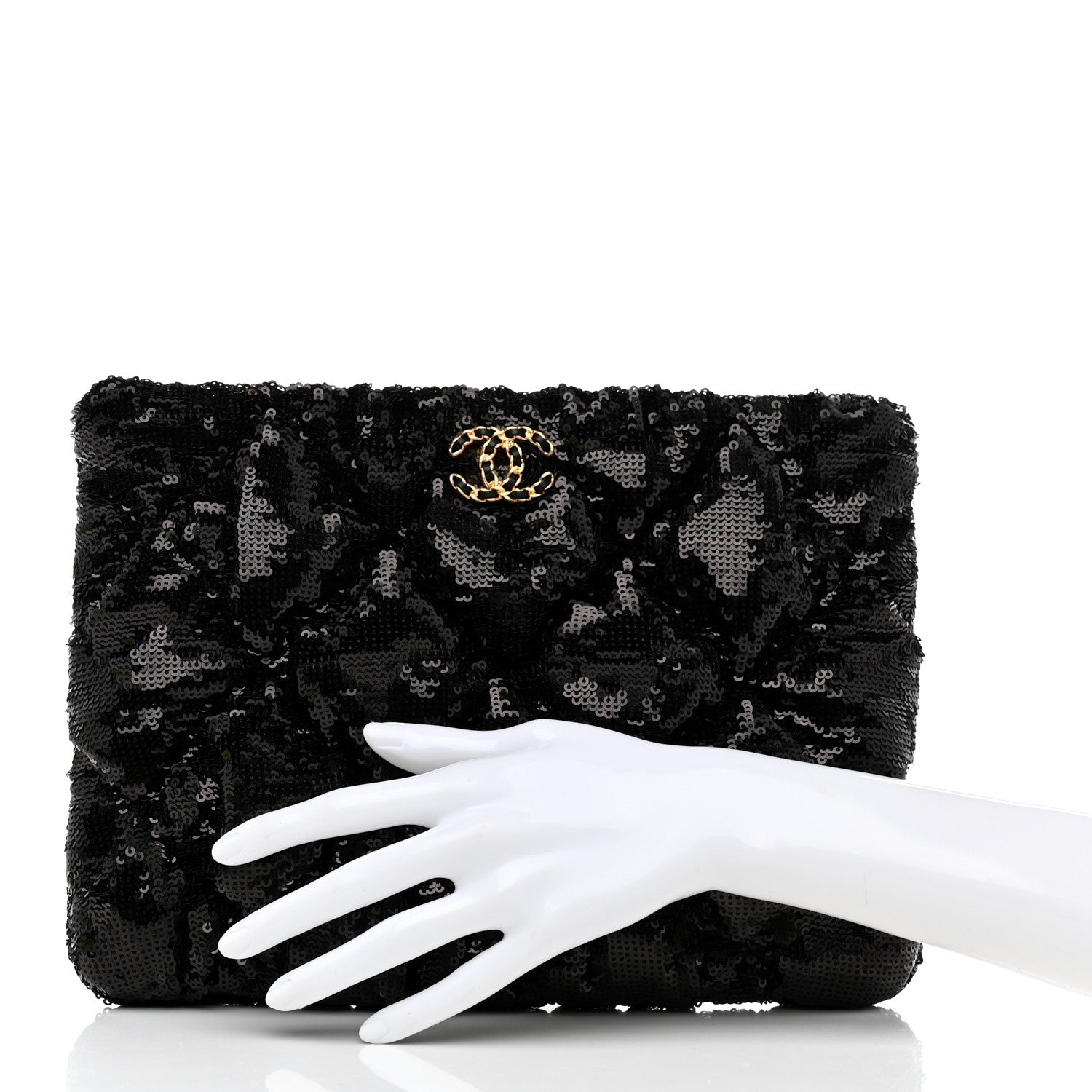 Chanel Sequins Quilted Large Chanel 19 Pouch Black 2 of 9