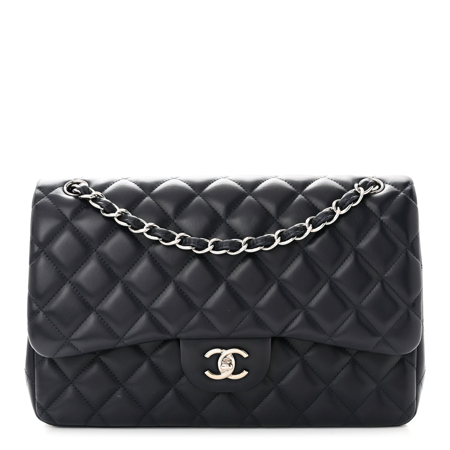 Lambskin Quilted Jumbo Double Flap Navy