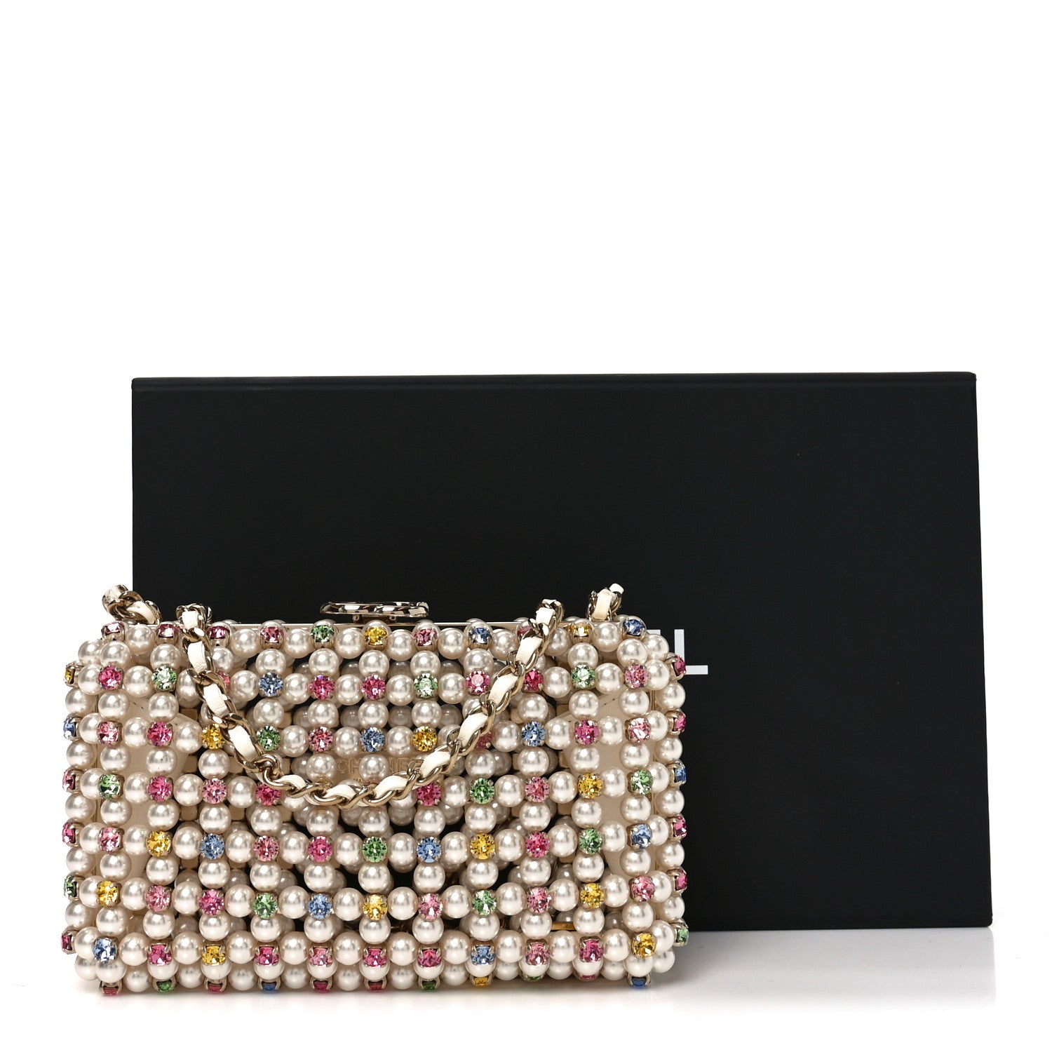 Chanel Metal Pearl Minaudiere CC Evening Bag White Gold Multicolor 11 of 11