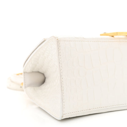 Balenciaga Shiny Calfskin Crocodile Embossed Small Hourglass Top Handle Bag White 9 of 10