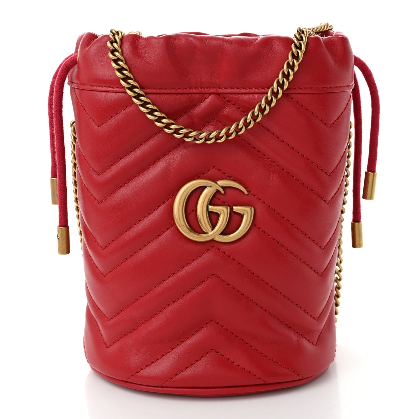 Calfskin Matelasse Mini GG Marmont 2.0 Bucket Bag Hibiscus Red