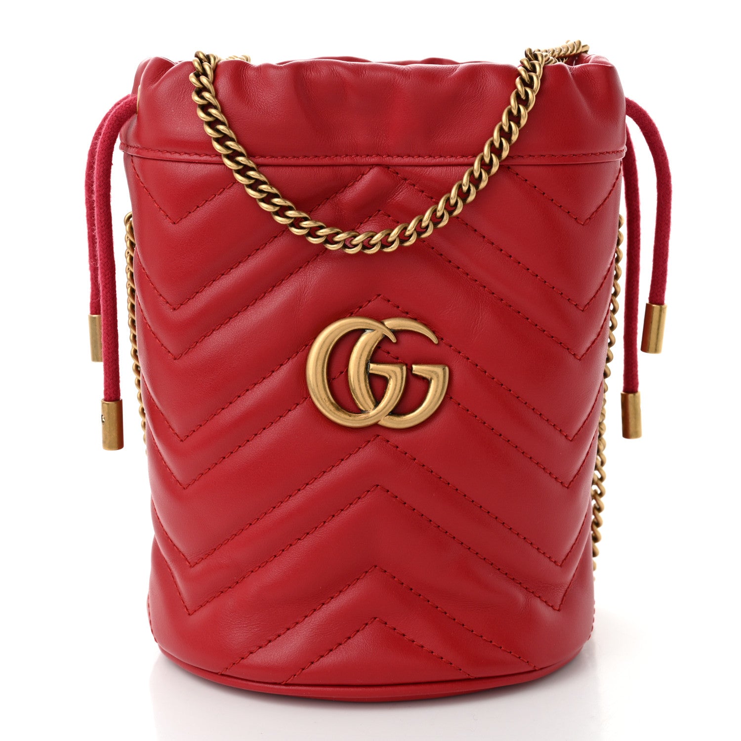 Gucci Calfskin Matelasse Mini GG Marmont 2.0 Bucket Bag Hibiscus Red 1 of 10