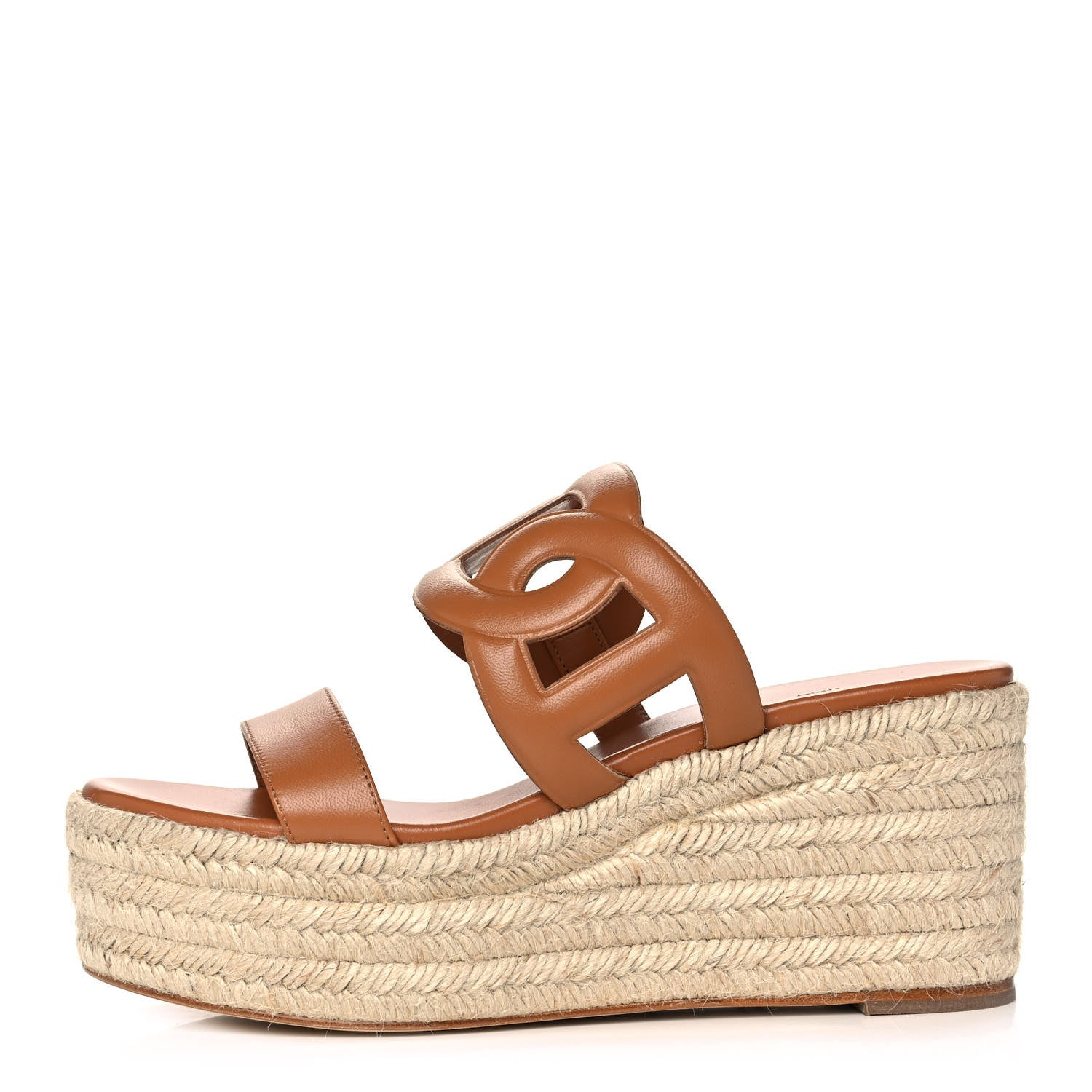 Hermes Nappa Ithea Espadrille Wedge Sandals 38 Naturel 1 of 11